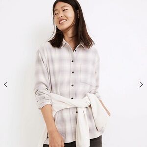 MADEWELL Flannel Oversized Ex-Boyfriend Shirt in Natural Dye Plaid size smal